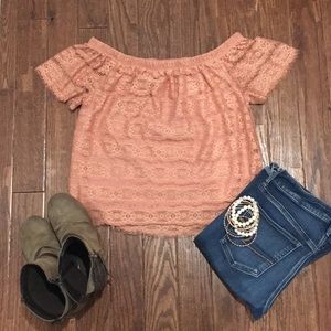 Lily White Coral Lace off the shoulder top